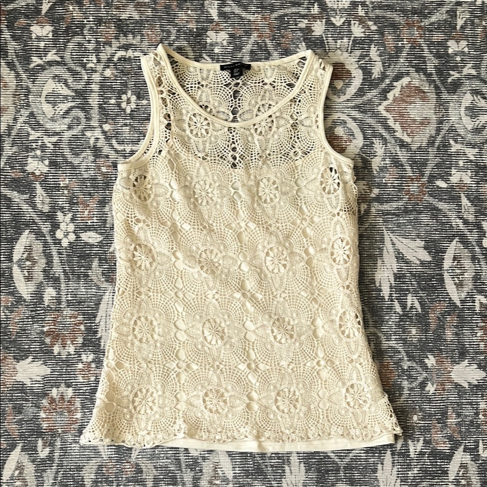 Willi Smith Cream Crochet Tank Top